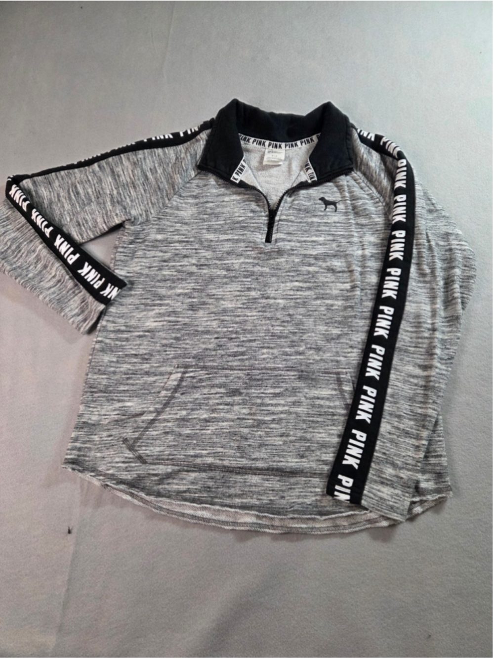 Women's Victoria's Secret PINK Quarter-Zip Sweatshirt Grey Black Size S